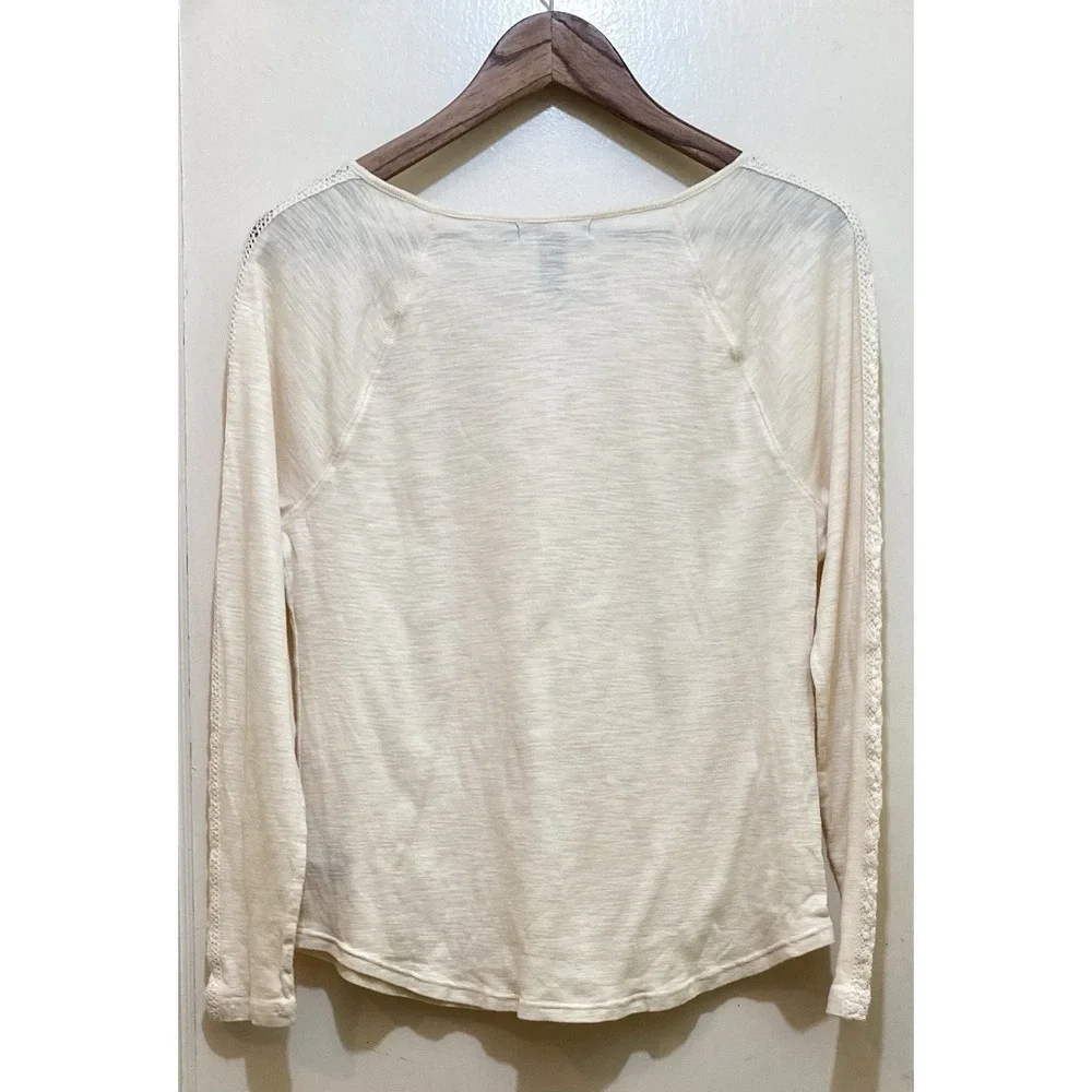 Chaps Womens Henley Shirt‎ L Ivory Lace Trim Long Sleeve Boho Soft Girl Cottage
